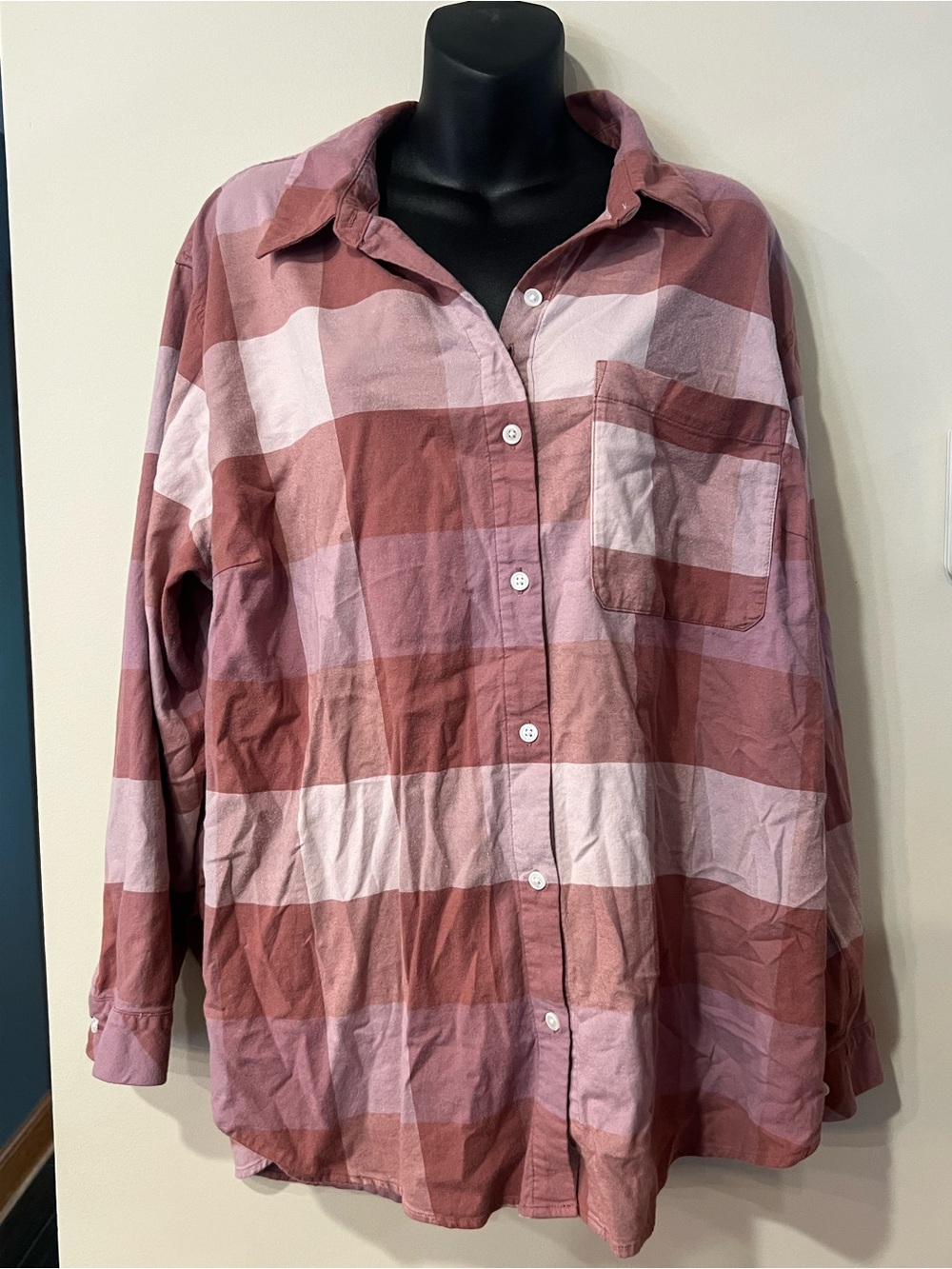 Ava & Viv Plaid Button-Down Shirt in Rose and Light Pink